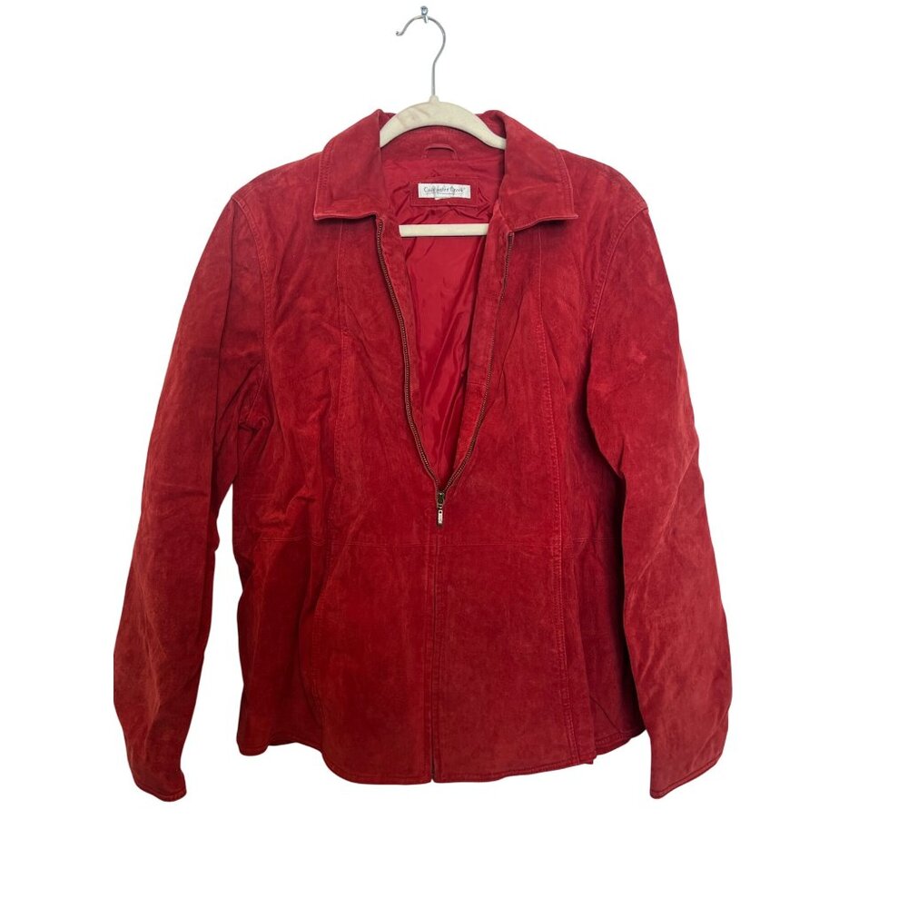 Vintage Coldwater Creek Red Suede Jacket Womens L Fully Lined Zip Front Classic